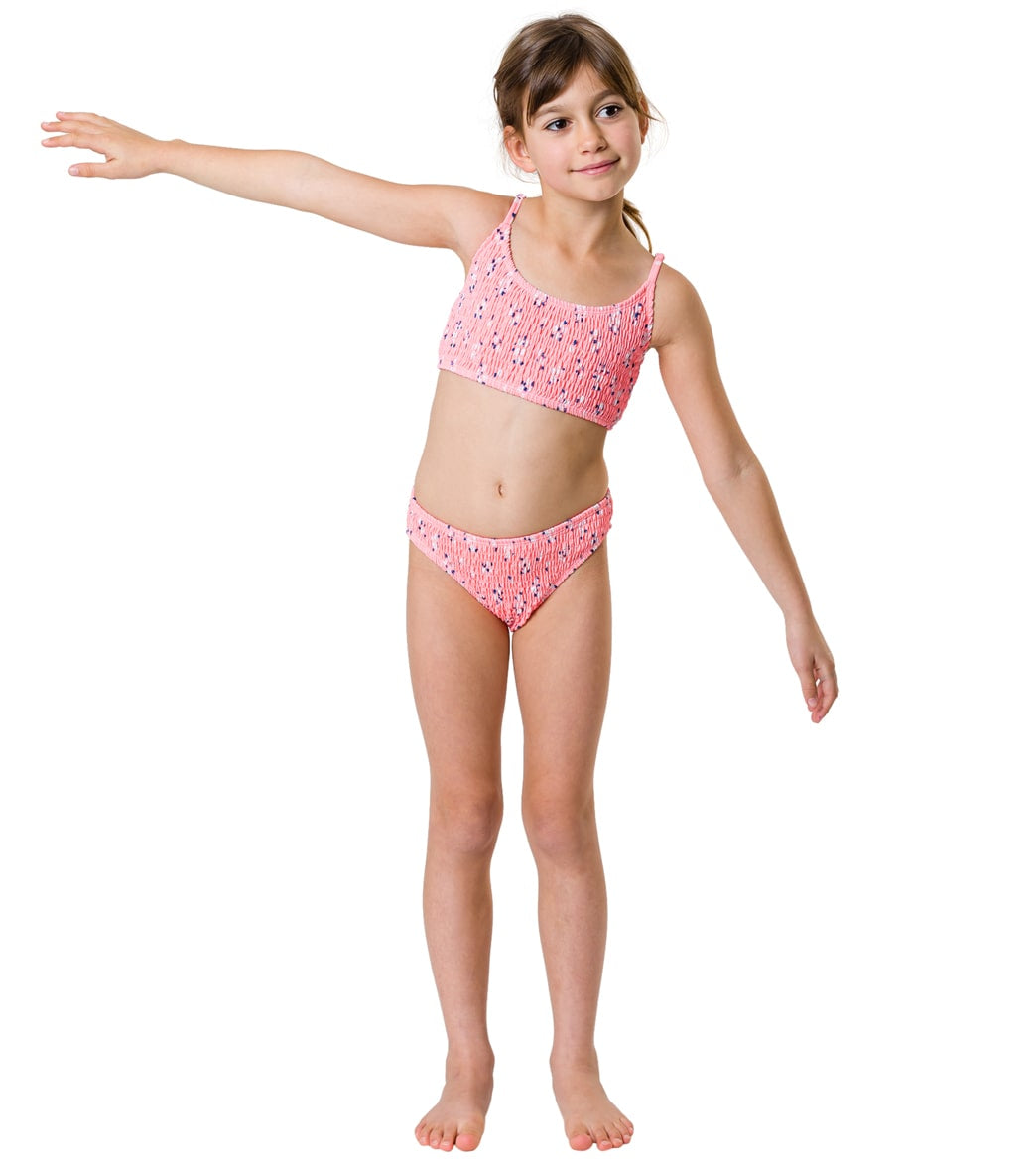 Snapper Rock Girls' Ditsy Coral Shirred Bikini Set (Little Kid, Big Kid)