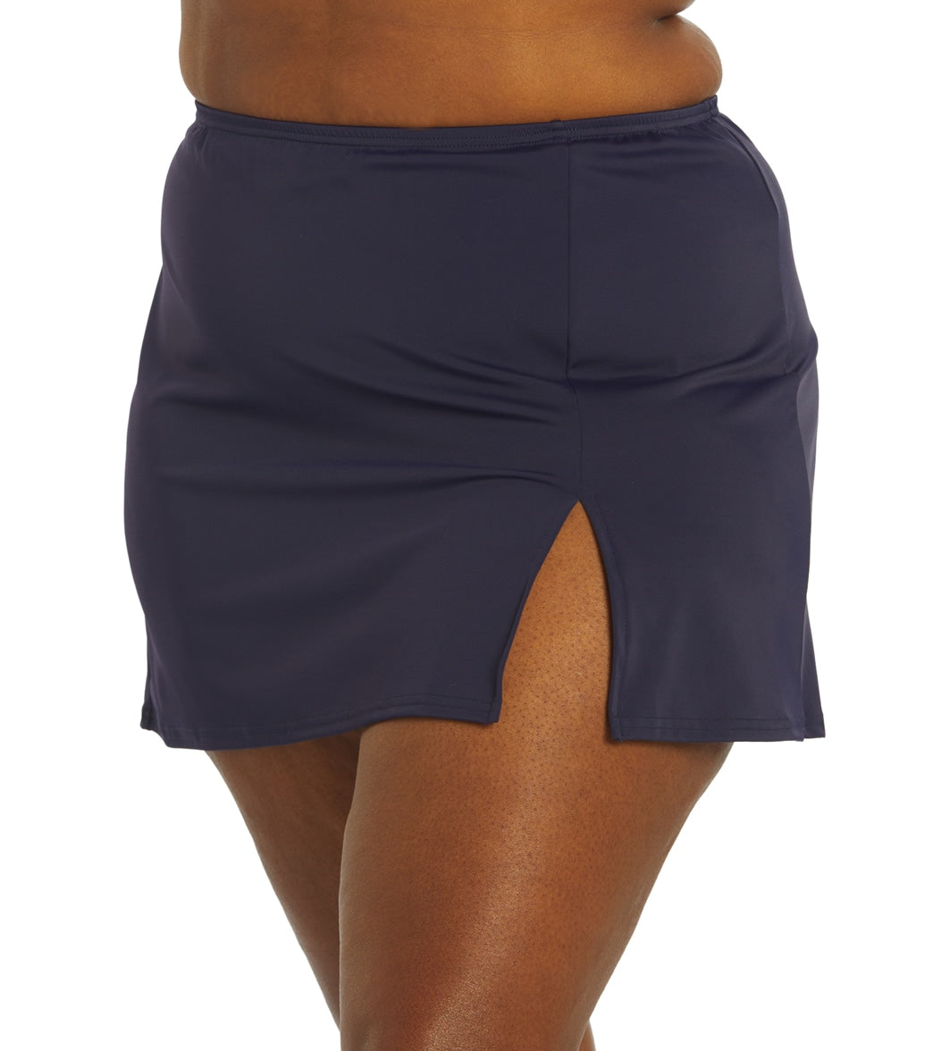 Fit4U Women's Plus Size Solid Swim Skirt With Slit