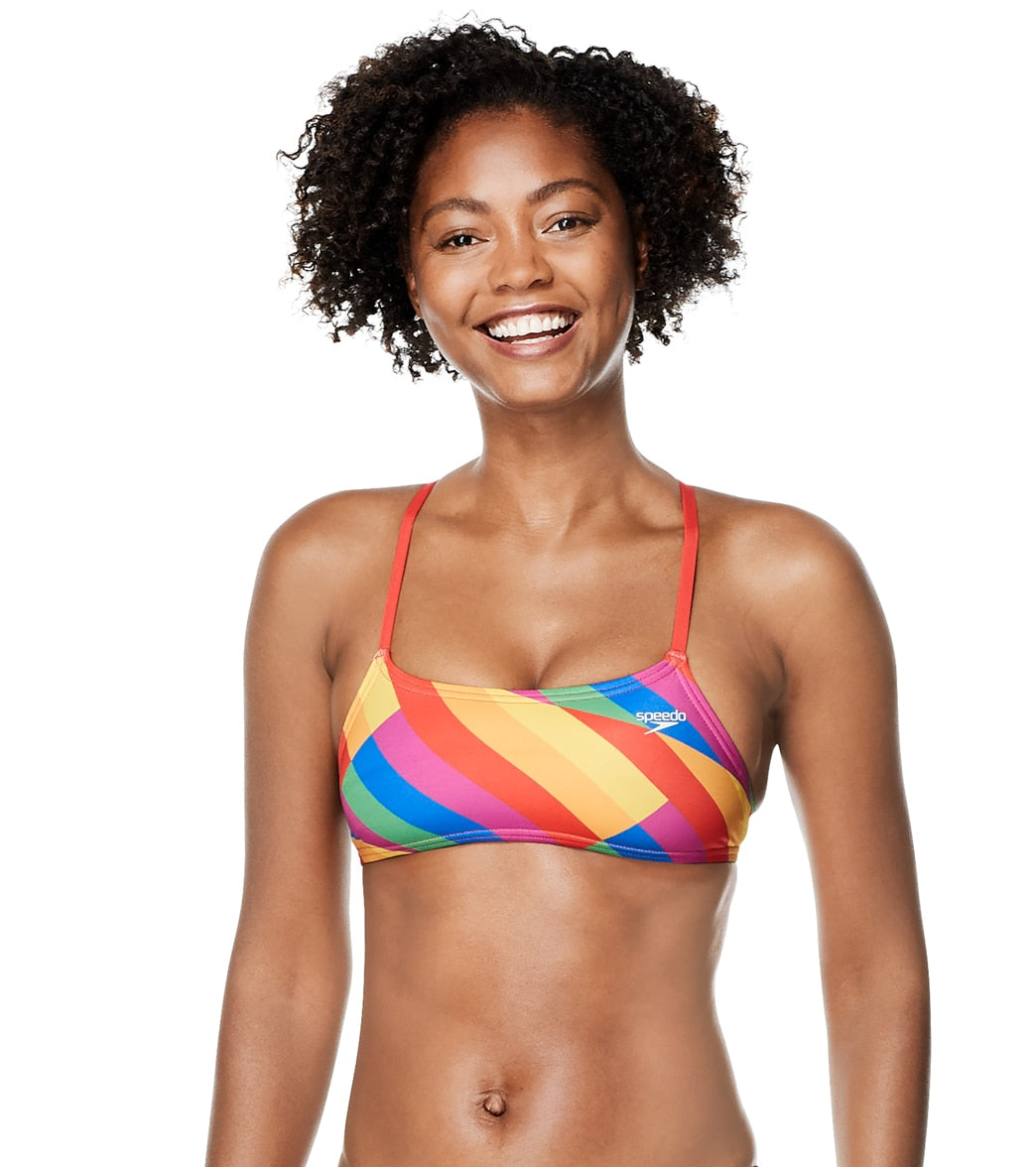 Speedo Pride Women's Print Strappy Back Bikini Top Sliced Squares