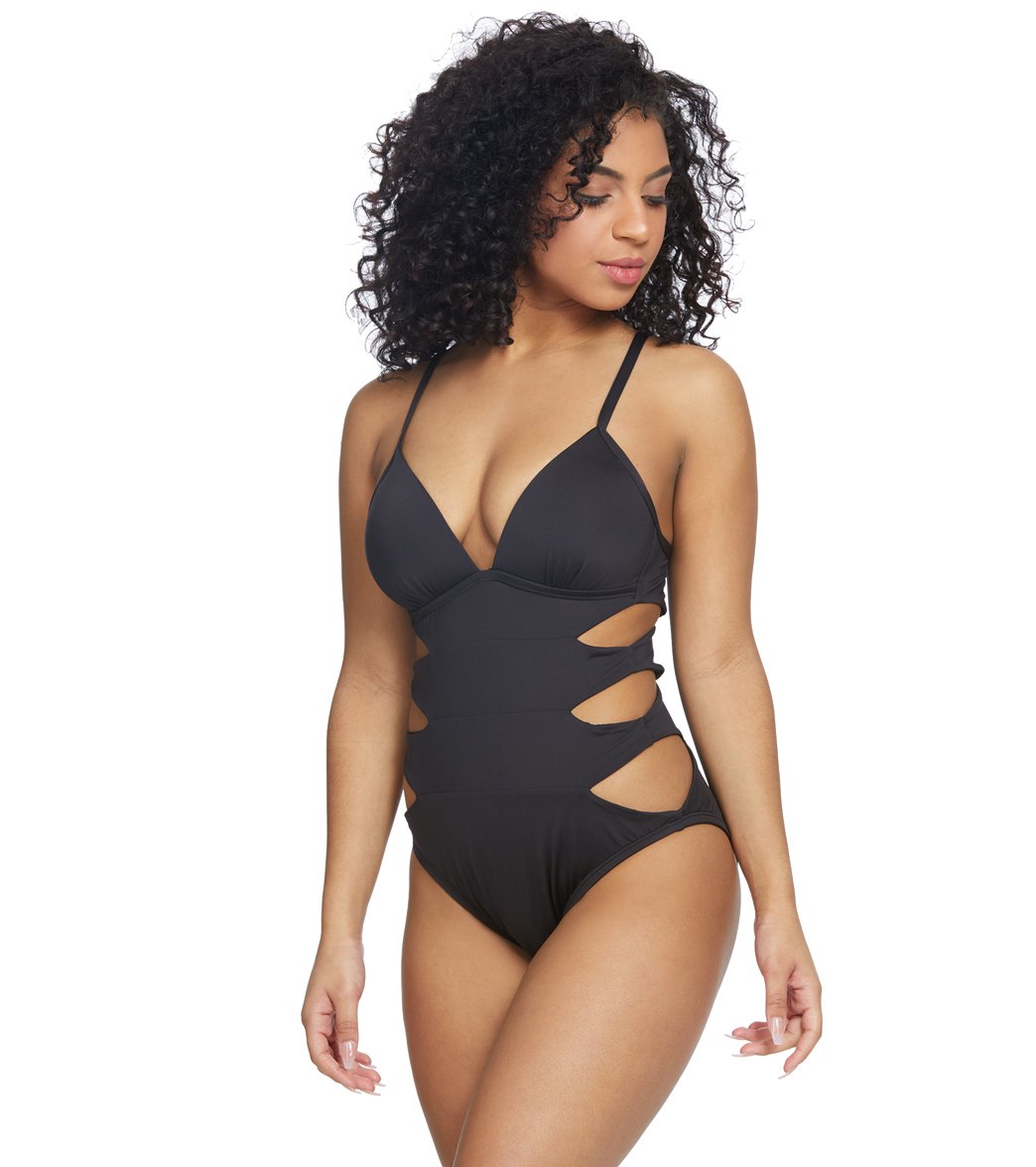 Kenneth Cole Sexy Solid Push Up Cut Out One Piece Swimsuit