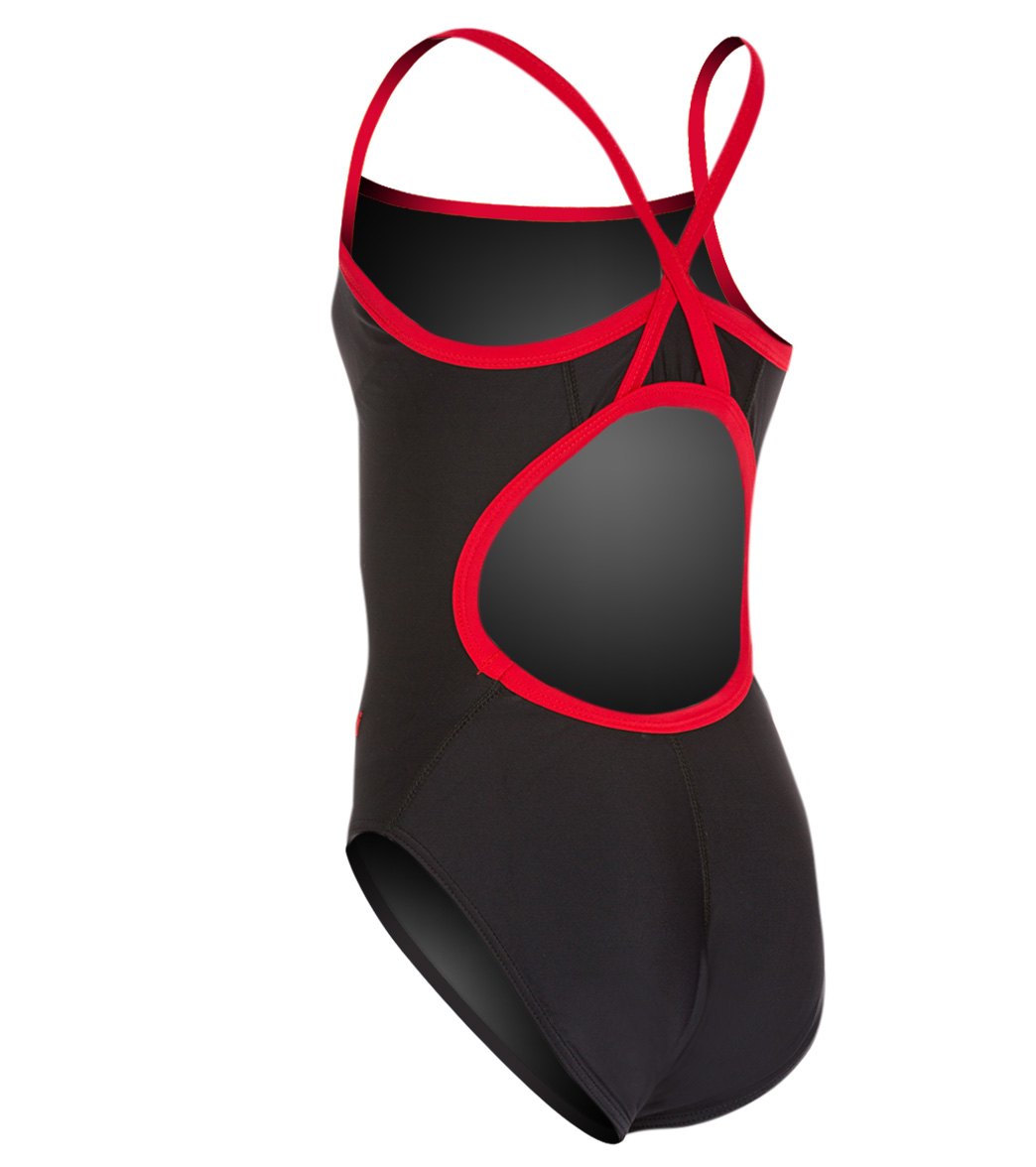 Sporti Solid Piped Thin Strap One Piece Swimsuit Youth (22-28) Black/Red