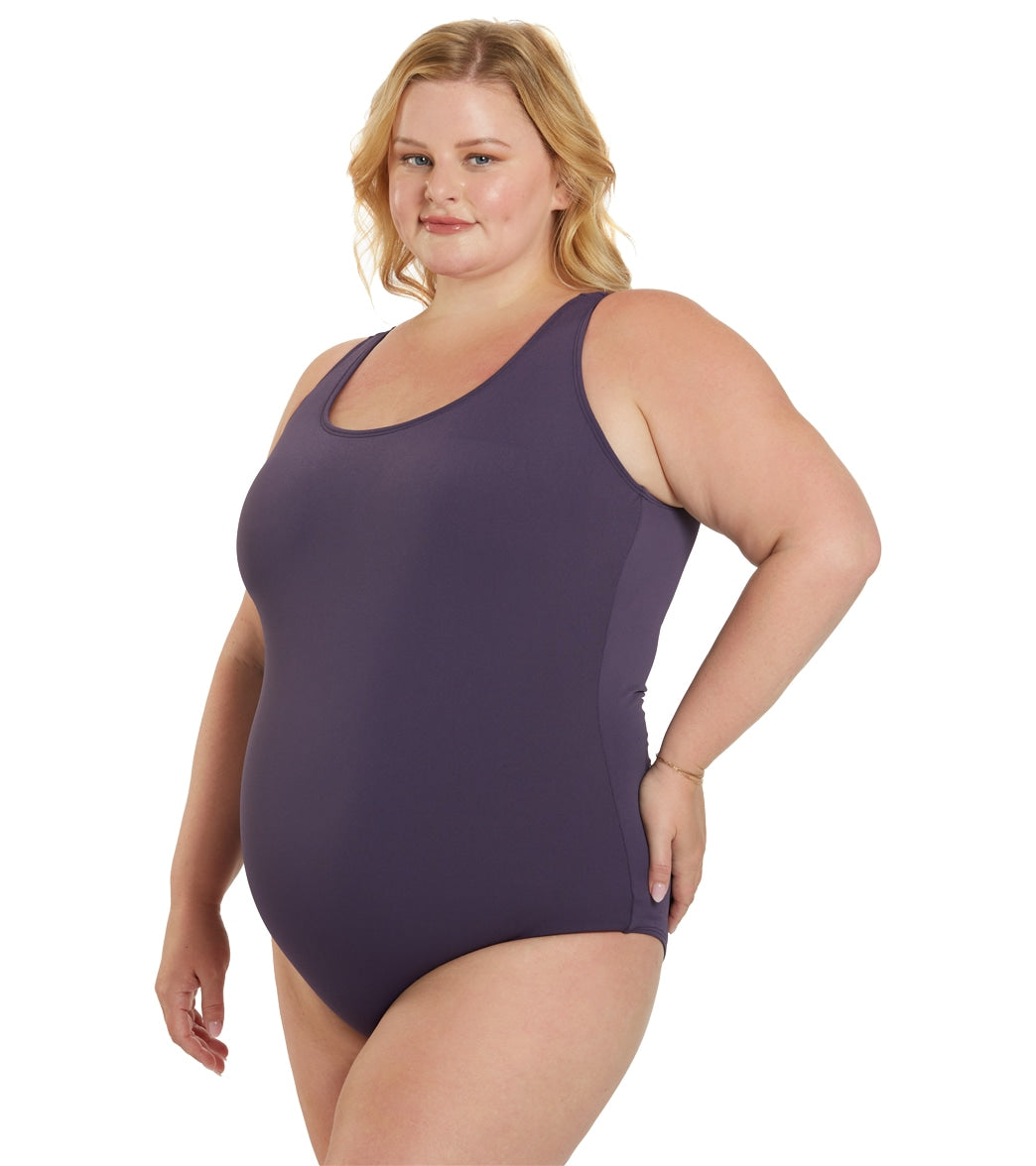 Sporti Plus Size HydroLast Chlorine Resistant Moderate Scoop Back One Piece Swimsuit Mauve