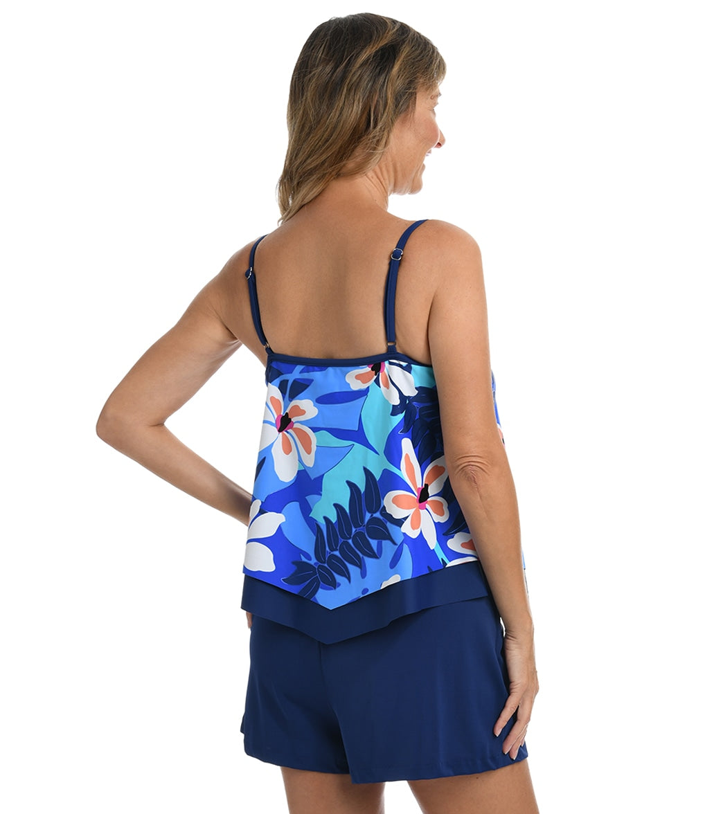 Maxine Women's Aloha Orchid Flutter Tankini Top Navy