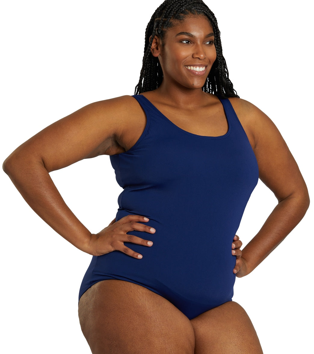 Sporti Plus Size HydroLast Chlorine Resistant Moderate Scoop Back One Piece Swimsuit