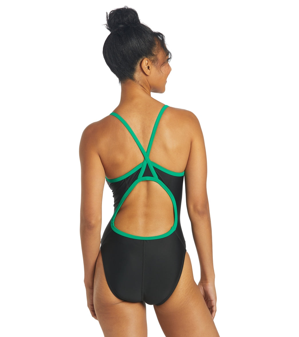 Sporti Solid Piped Thin Strap One Piece Swimsuit (22-44)