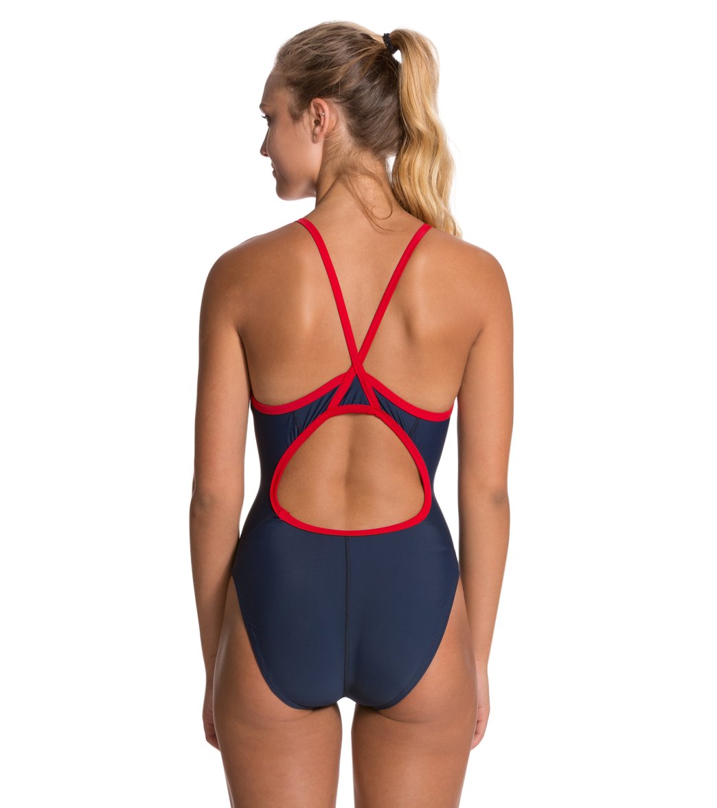 Sporti Solid Piped Thin Strap One Piece Swimsuit (22-44)