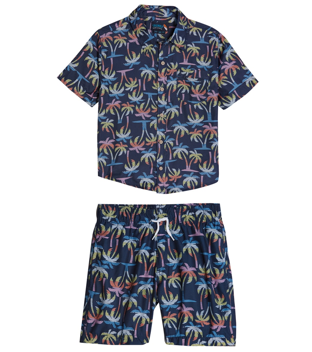 Trunks Surf & Swim Co. Boys' Colorblock Camp Shirt & Swim Trunks Set (Big Kid) Marine