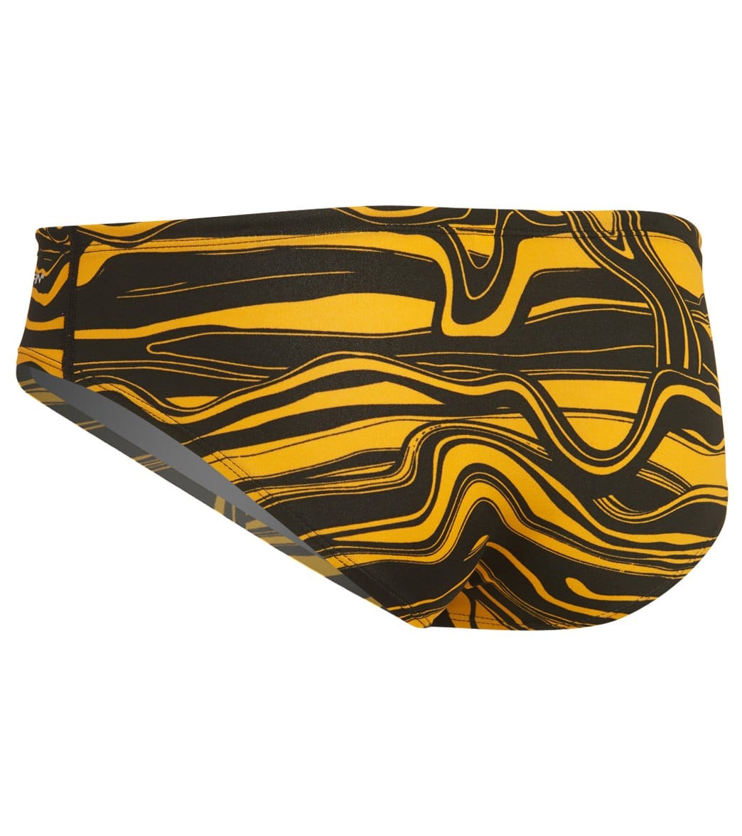 Dolfin Reliance Men's Lava All Over Racer Brief Swimsuit Gold Lava