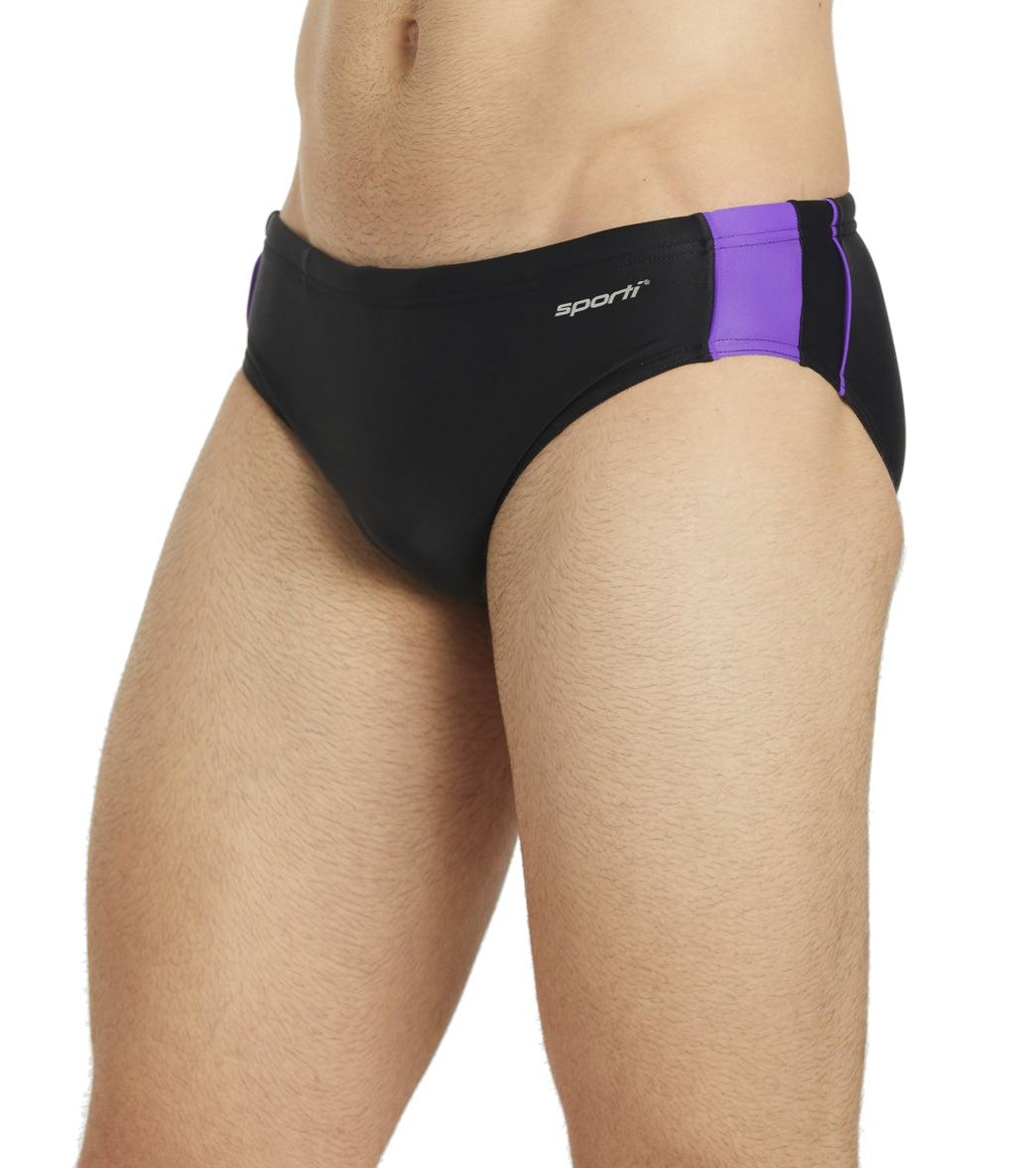 Sporti Piped Splice Brief Swimsuit (22-40) Black/Purple