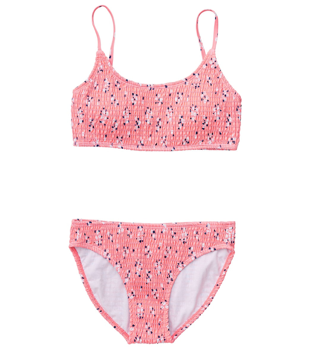 Snapper Rock Girls' Ditsy Coral Shirred Bikini Set (Little Kid, Big Kid)