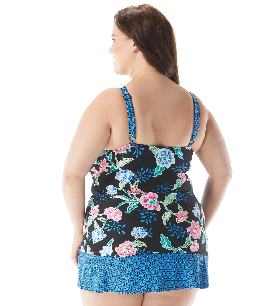 Beach House Women's Plus Size Floral Fantasy Blair Tankini Top Blk/mlt