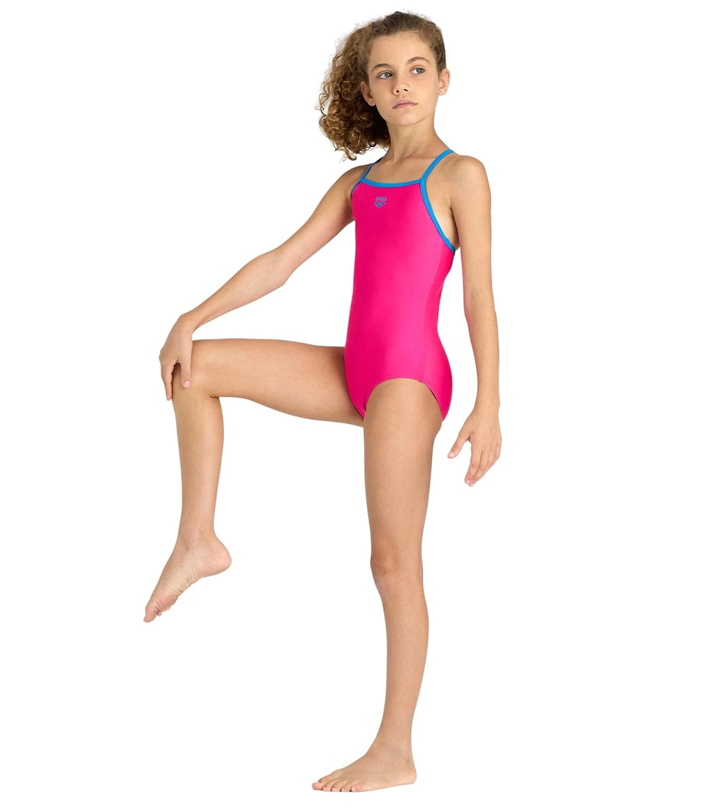 Arena Girls' Light Drop Solid One Piece Swimsuit (Toddler, Little Kid, Big Kid) Freak Rose/Turquoise