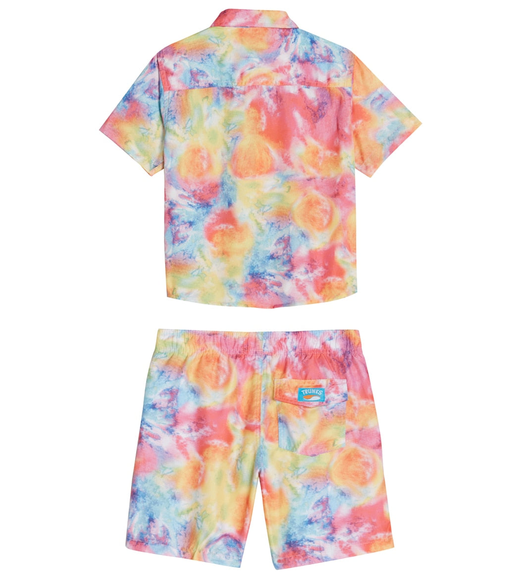 Trunks Surf & Swim Co. Boys' Bright Tie Dye Camp Shirt & Swim Trunks Set (Big Kid) Multi