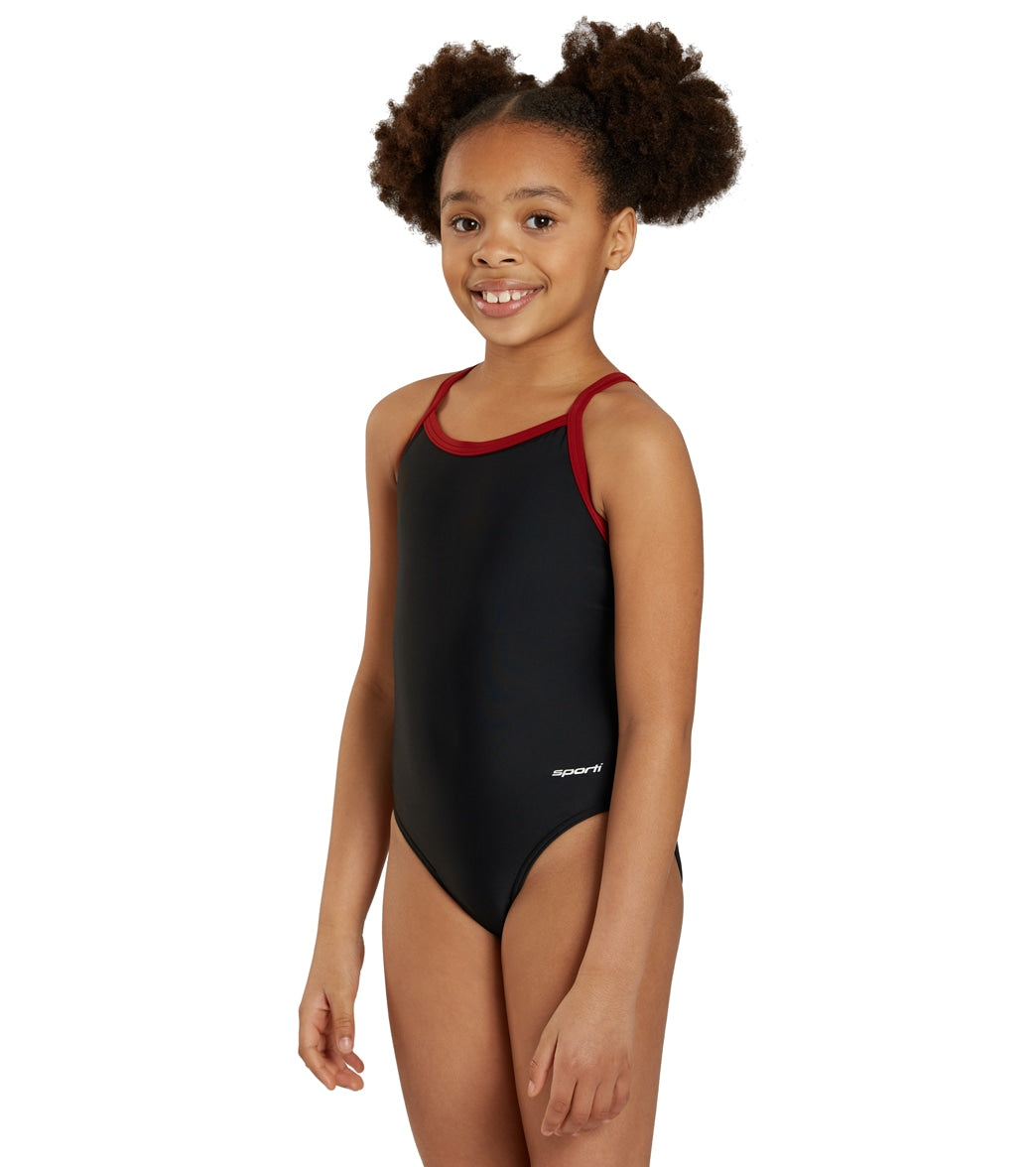 Sporti Solid Piped Thin Strap One Piece Swimsuit Youth (22-28)