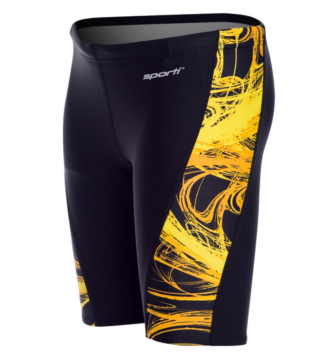 Sporti Light Wave Piped Splice Jammer Swimsuit Youth (22-28) Black/Gold