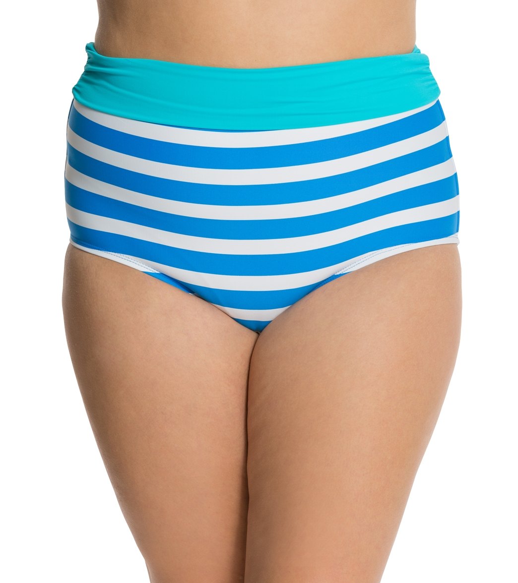 Beach House Plus Ship Shape Stripe Fold Over High Waist Bottom