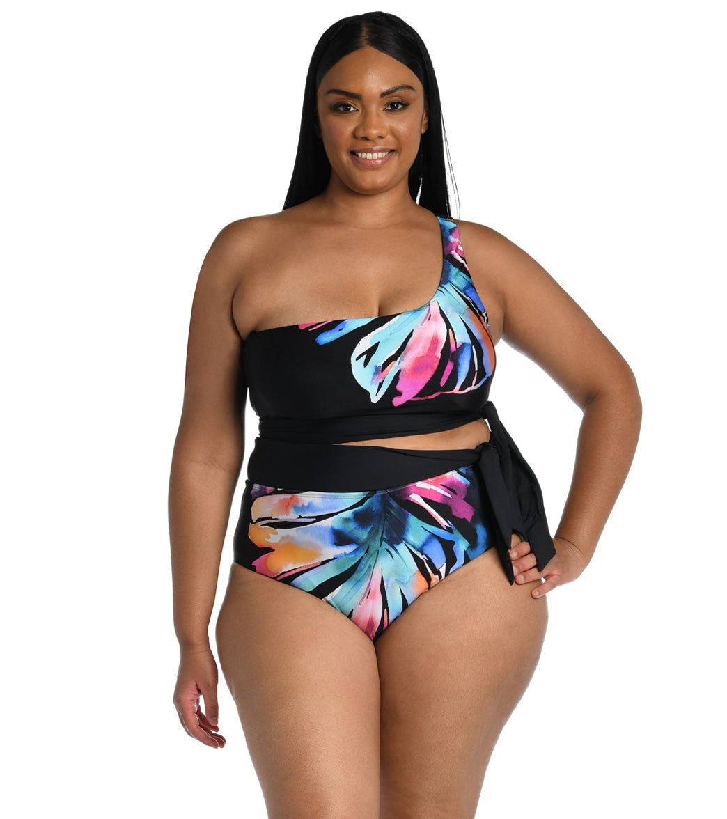 La Blanca Women's Plus Size Prism Palm Convertible High Waist Bikini Bottom