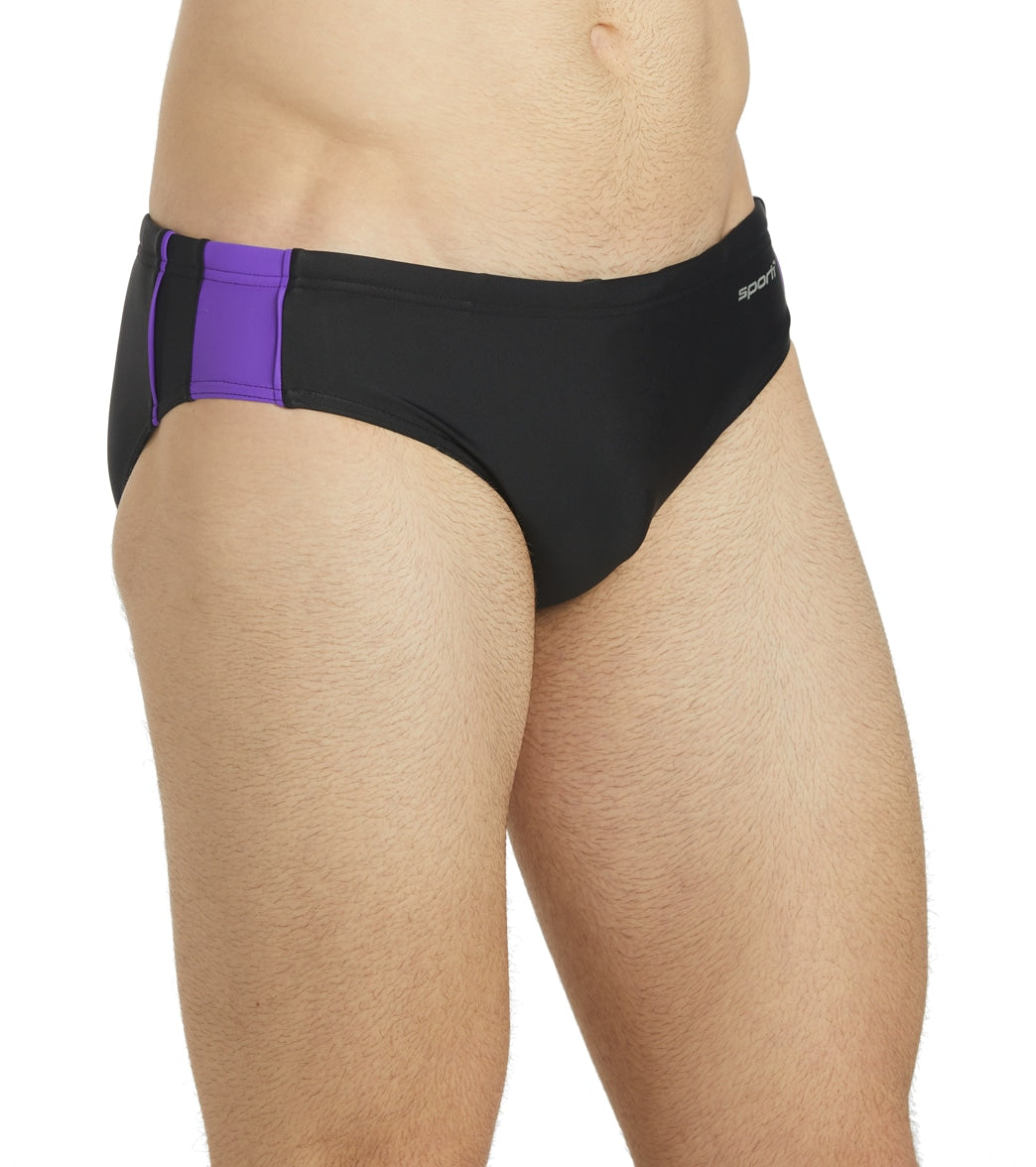 Sporti Piped Splice Brief Swimsuit (22-40) Black/Purple