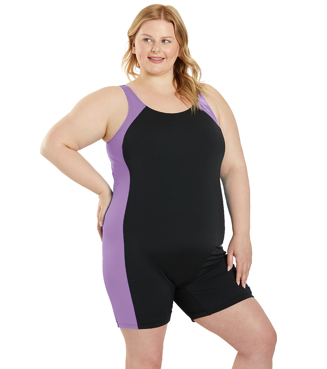 Sporti Plus Size HydroLast Chlorine Resistant Splice Scoop Back Unitard One Piece Swimsuit