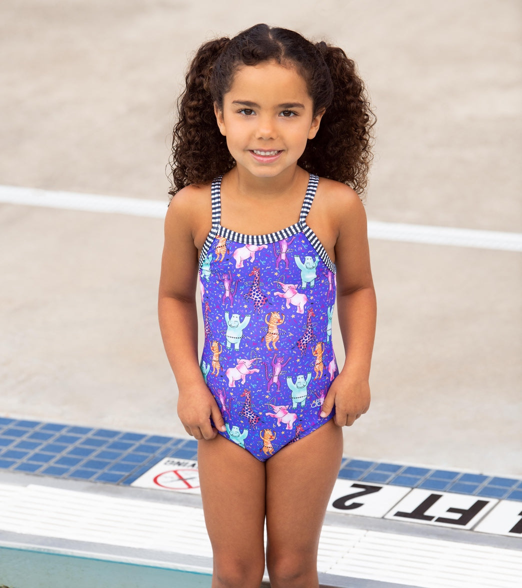 Dolfin Girls' Dancin' Feet Printed One Piece Swimsuit (Little Kid) Dancin Feet