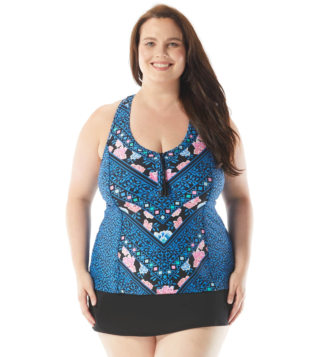 Beach House Women's Plus Size On The Vine Erinna Racerback Tankini Top Blk/mlt