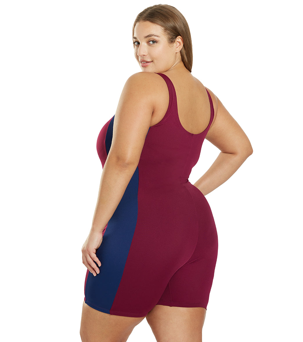 Sporti Plus Size HydroLast Chlorine Resistant Splice Scoop Back Unitard One Piece Swimsuit