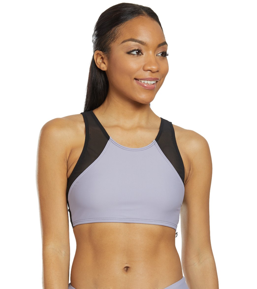 Sporti Active High Neck Color Block Crop Bikini Top Lavender Grey