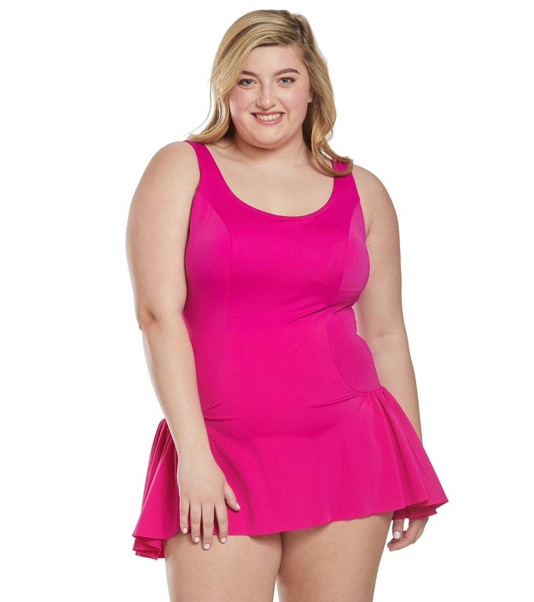 Sporti Plus Size Swim Dress Magenta