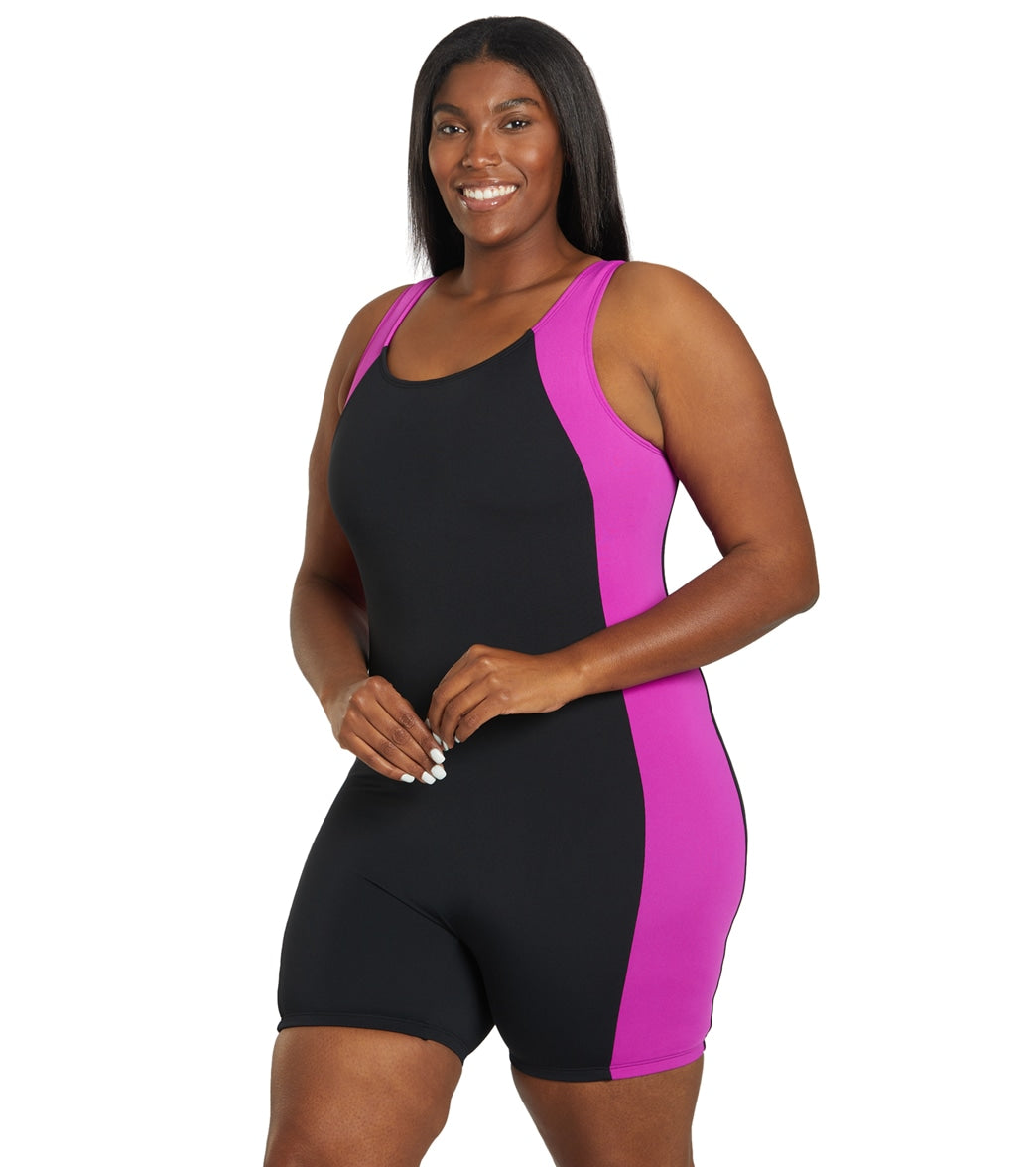 Sporti Plus Size HydroLast Chlorine Resistant Splice Scoop Back Unitard One Piece Swimsuit