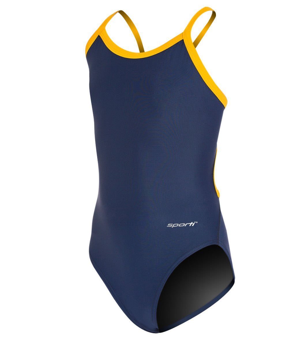 Sporti Solid Piped Thin Strap One Piece Swimsuit Youth (22-28) Navy/Gold