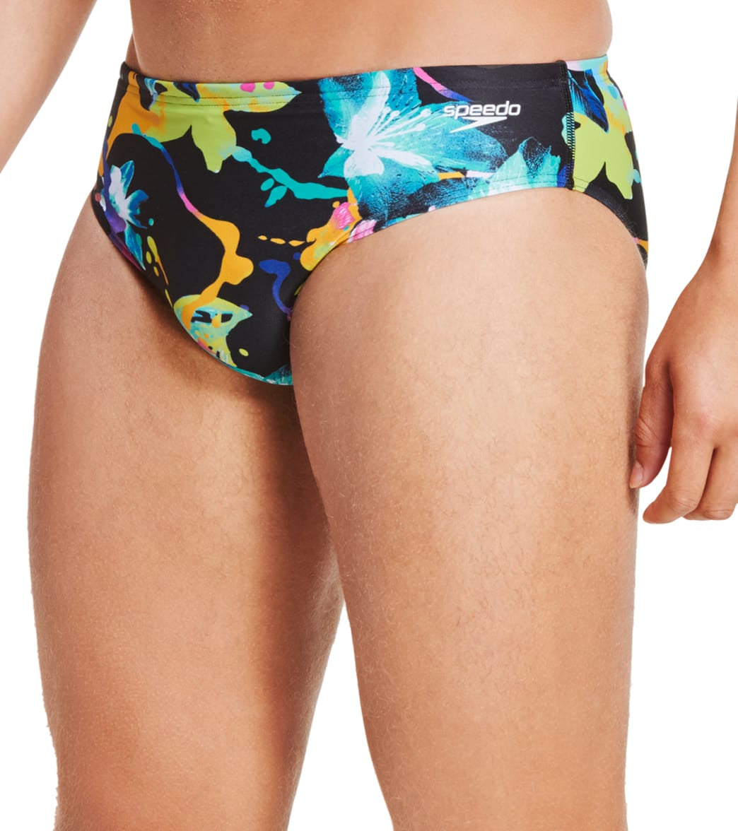 Speedo Men's Printed Brief Swimsuit Black/Yellow