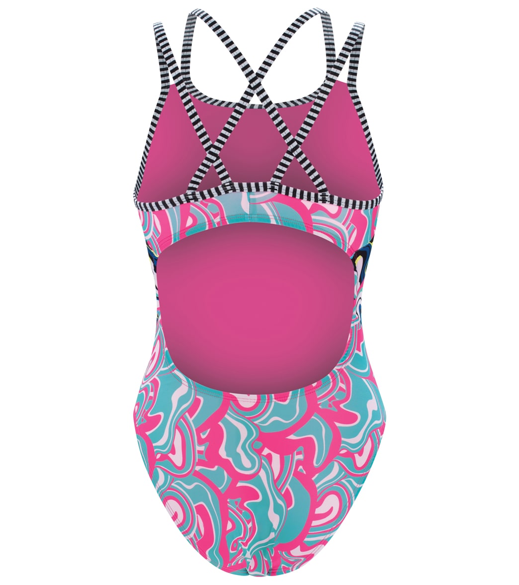 Dolfin Uglies Women's Mixed Print Double Strap Open Keyhole Back One Piece Swimsuit