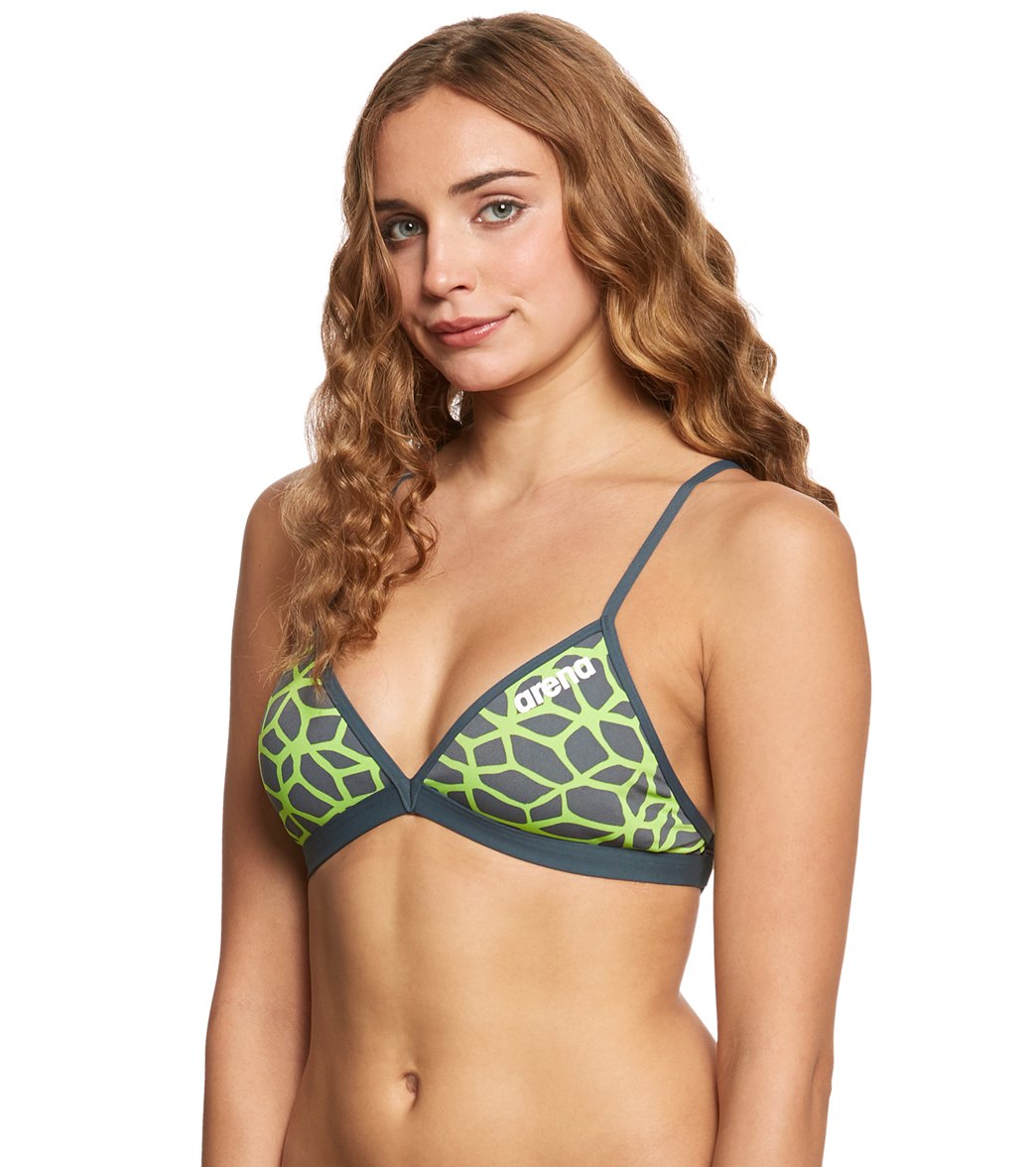 Arena Women's Carbonics MaxLife Adjustable Tie Back Bikini Top Shadow Grey/Leaf