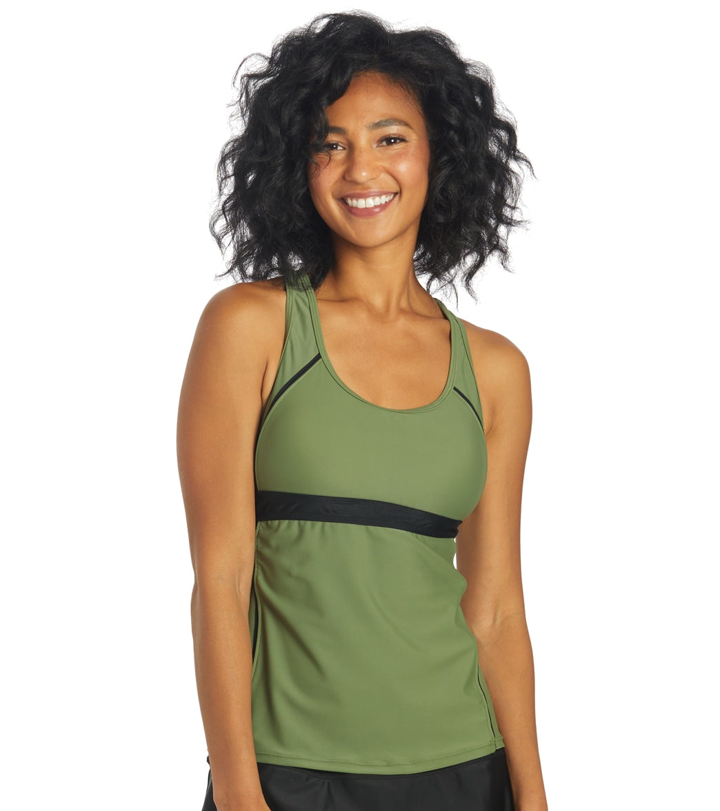 Sporti Active Racerback Solid Tankini Top Olive