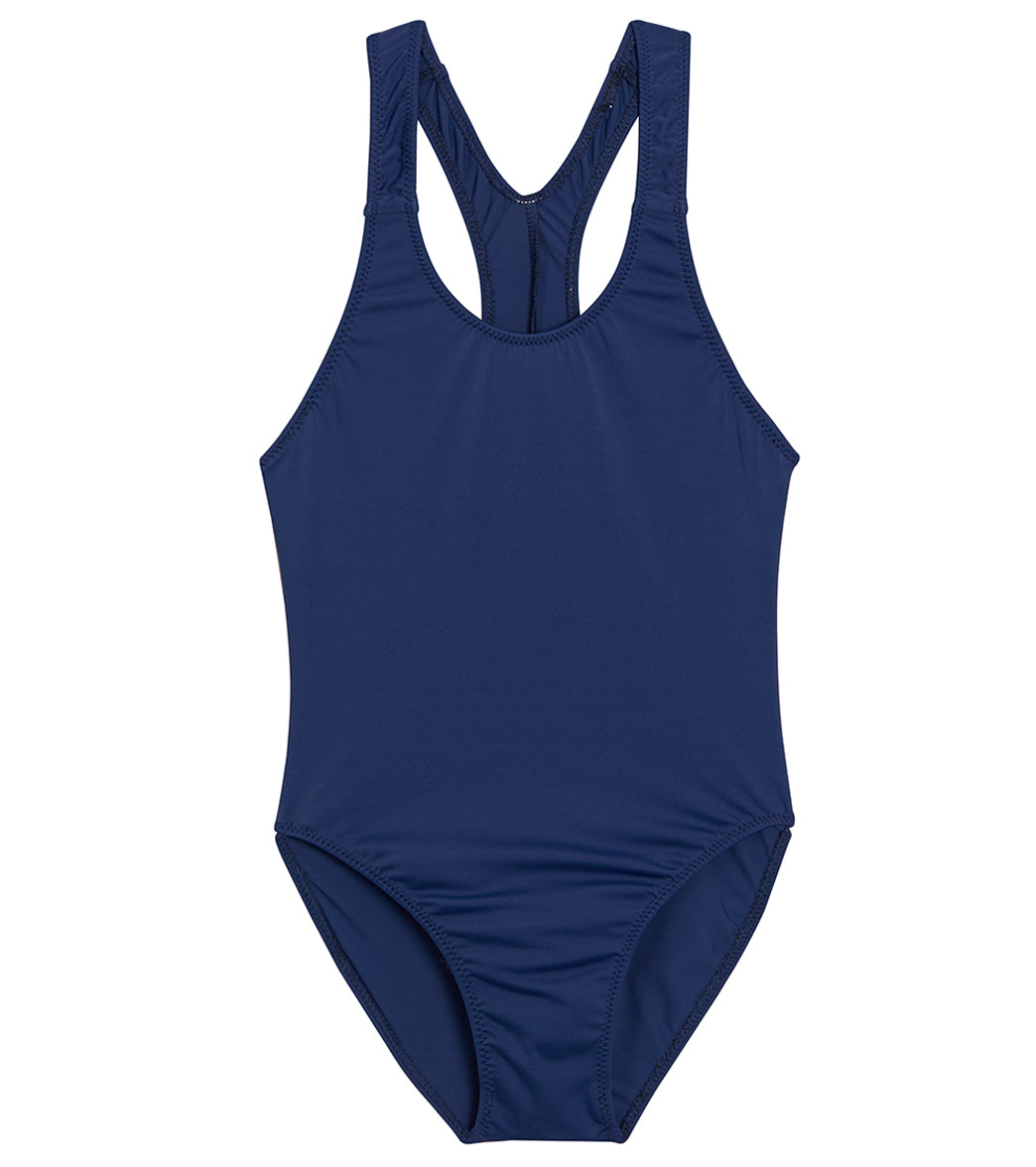 Tidepools Girls' Solid Racer Back One Piece Swimsuit (Big Kid) Navy