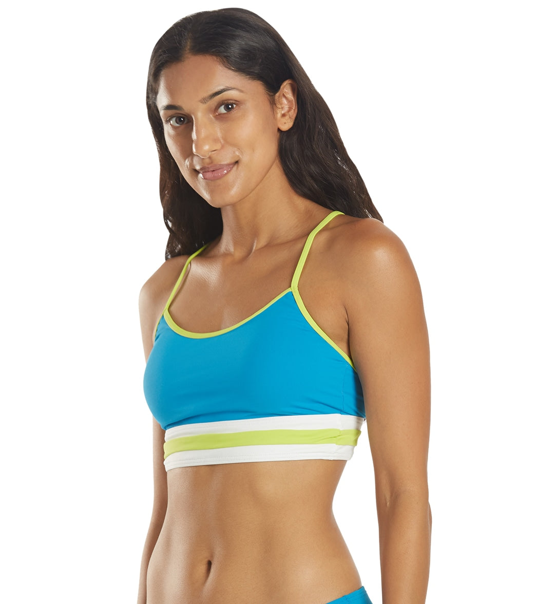 Michael Kors Women's Color Block Racer Back Crop Bikini Top Cyan Blue