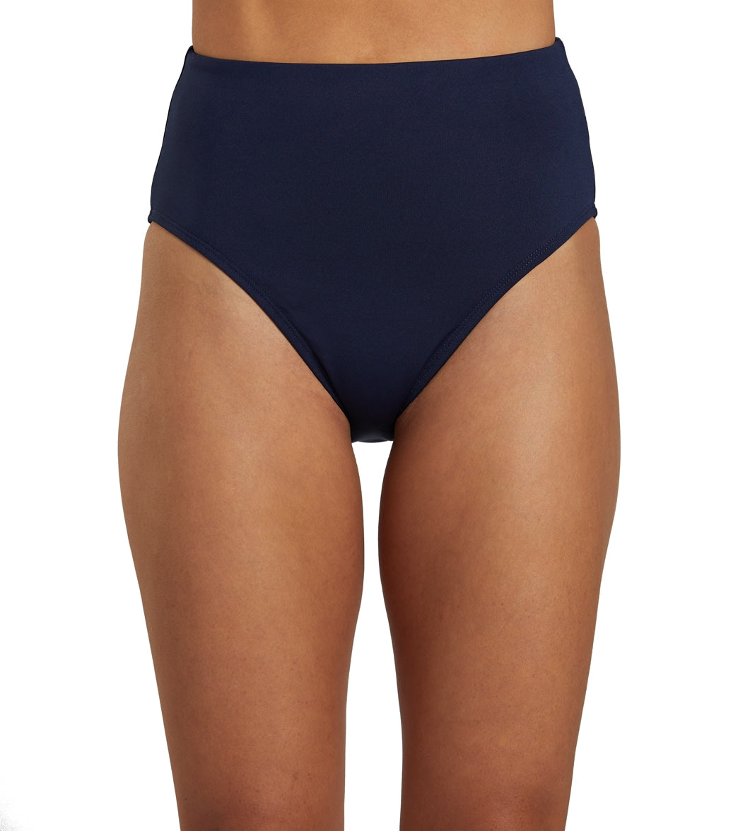 Dolfin Women's Solid High Waist Contemporary Bikini Bottom Navy