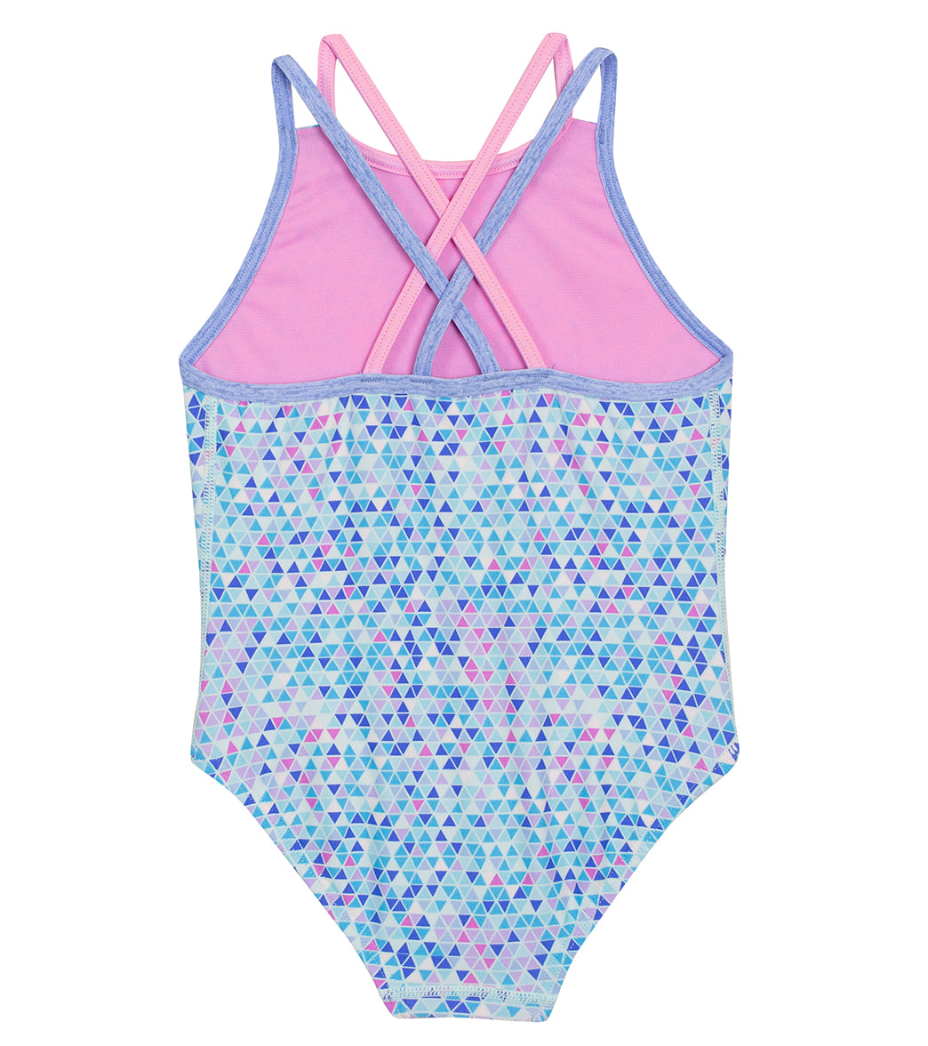 TYR Girls' Oliviafit Durafast Elite Print One Piece Swimsuit (Little Kid, Big Kid) Blue/Multi