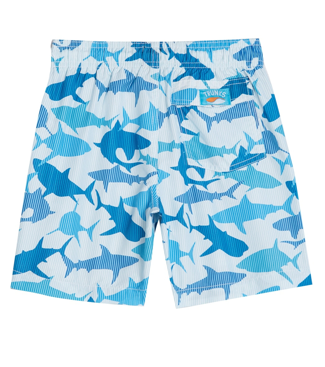 Trunks Surf & Swim Co. Boys' Stripe Sharks 2-Pack Swim Trunks (Big Kid) Frost Blue