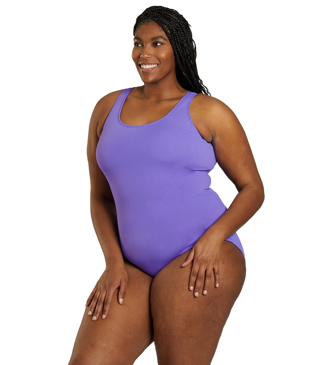 Sporti Plus Size HydroLast Chlorine Resistant Moderate Scoop Back One Piece Swimsuit