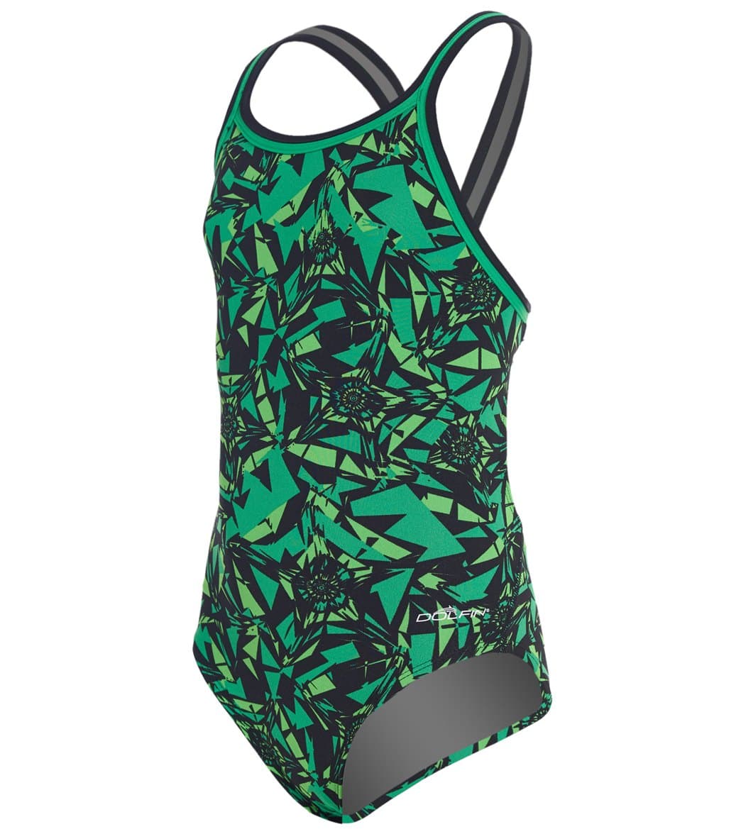 Dolfin Girls' Reliance Ion DBX V-Back One Piece Swimsuit Green