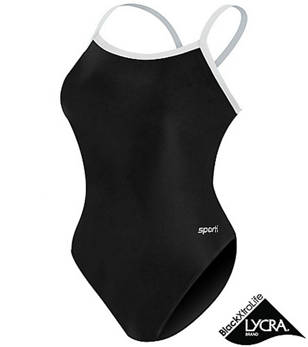 Sporti Solid Piped Thin Strap One Piece Swimsuit (22-44)