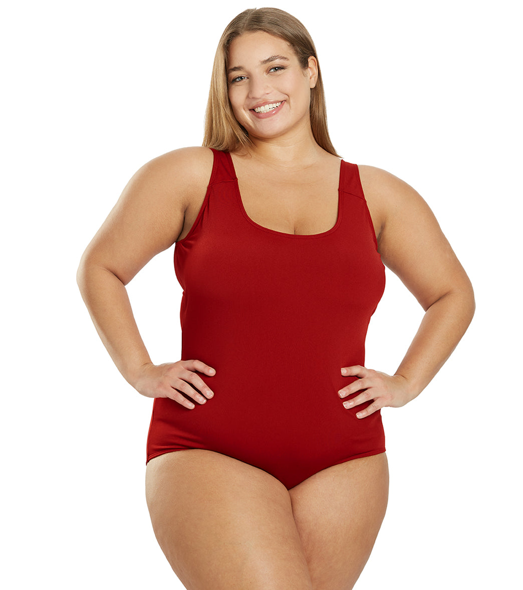 Sporti Plus Size HydroLast Chlorine Resistant Moderate Scoop Back One Piece Swimsuit