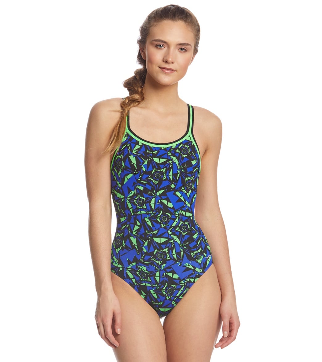 Dolfin Reliance Women's Ion DBX V-Back One Piece Swimsuit Blue/Green