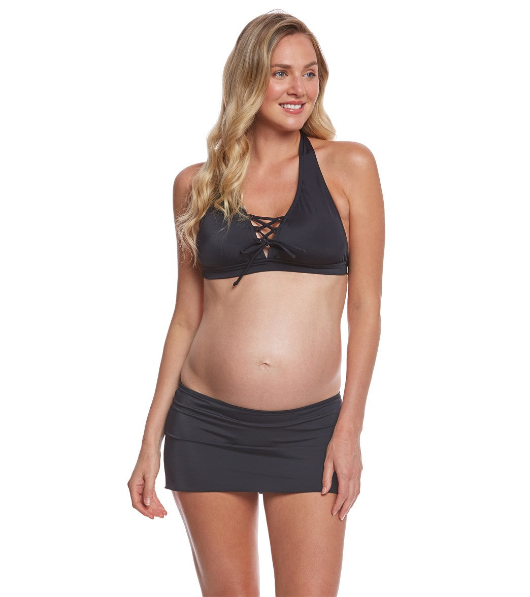 Prego Swimwear Maternity Solid Skirted Bikini Set Black