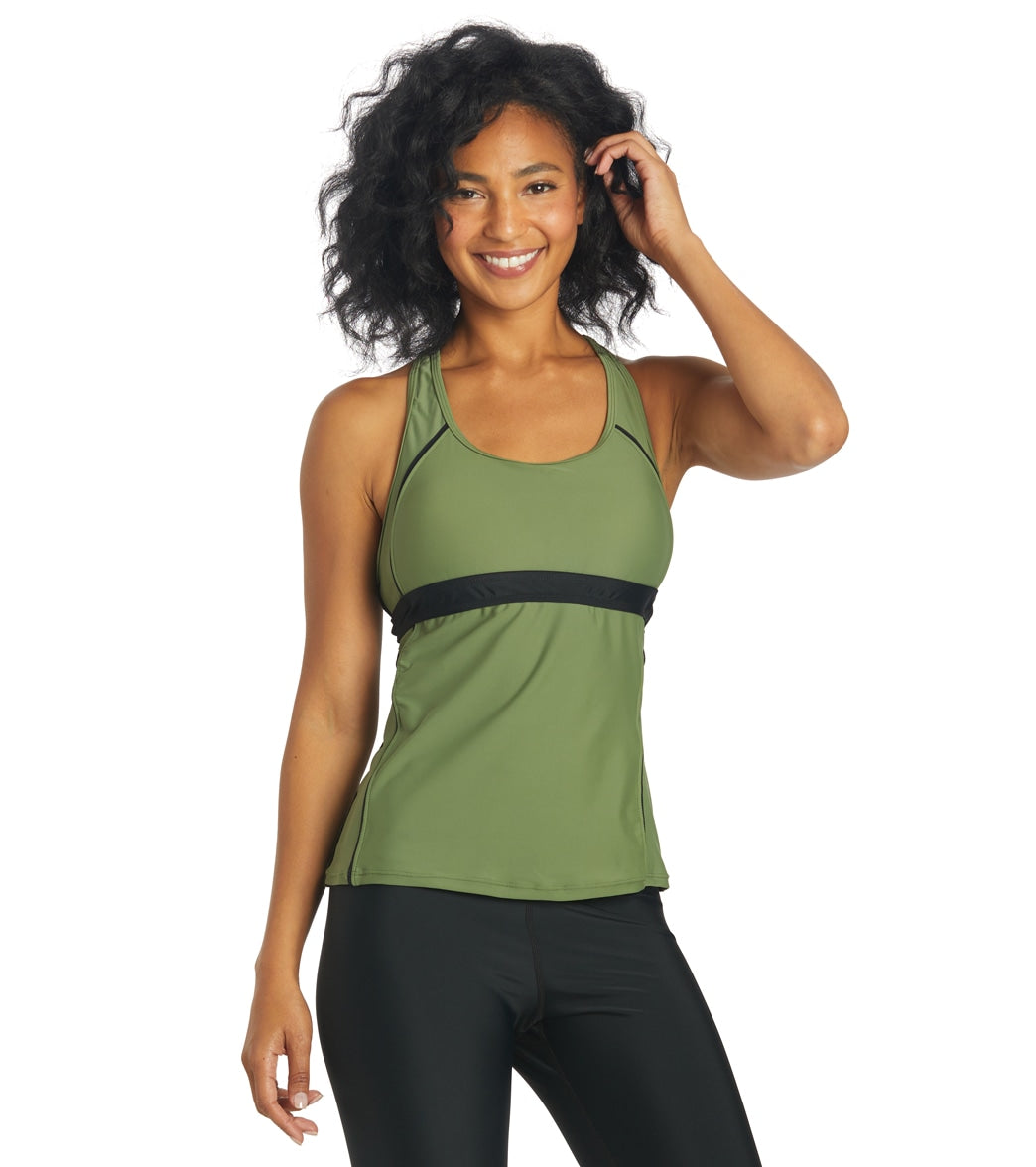 Sporti Active Racerback Solid Tankini Top Olive