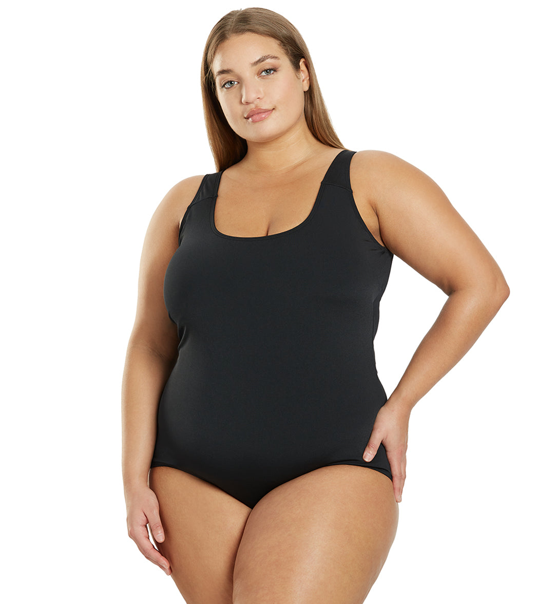 Sporti Plus Size HydroLast Chlorine Resistant Moderate Scoop Back One Piece Swimsuit