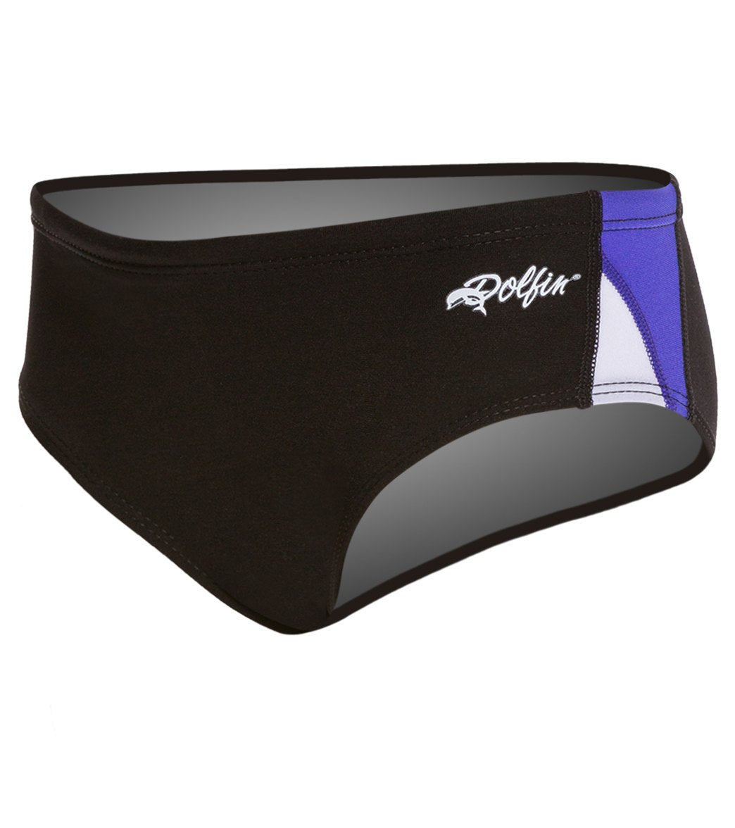 Dolfin Chloroban Color Block Youth Racer Brief Swimsuit Black/Purple/White