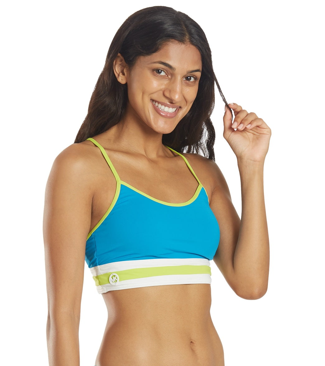 Michael Kors Women's Color Block Racer Back Crop Bikini Top