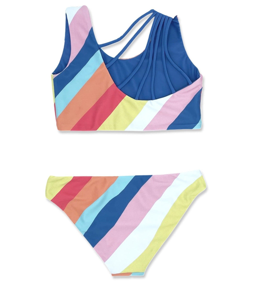 Feather 4 Arrow Girls' Summer Sun Reversible Two Piece Bikini Set (Toddler, Little Kid, Big Kid) East Cape Stripe